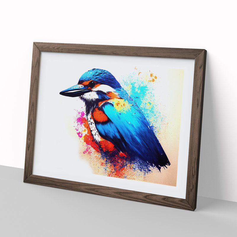 Kingfisher Bird Splash - Single Picture Frame Print, 34cm H x 46cm W x 2cm D, Walnut
