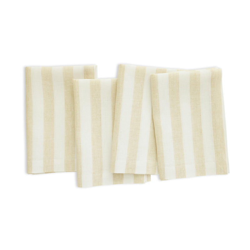 Sorrento Stripe - 100% Pure Linen Dinner Napkins, Natural/White