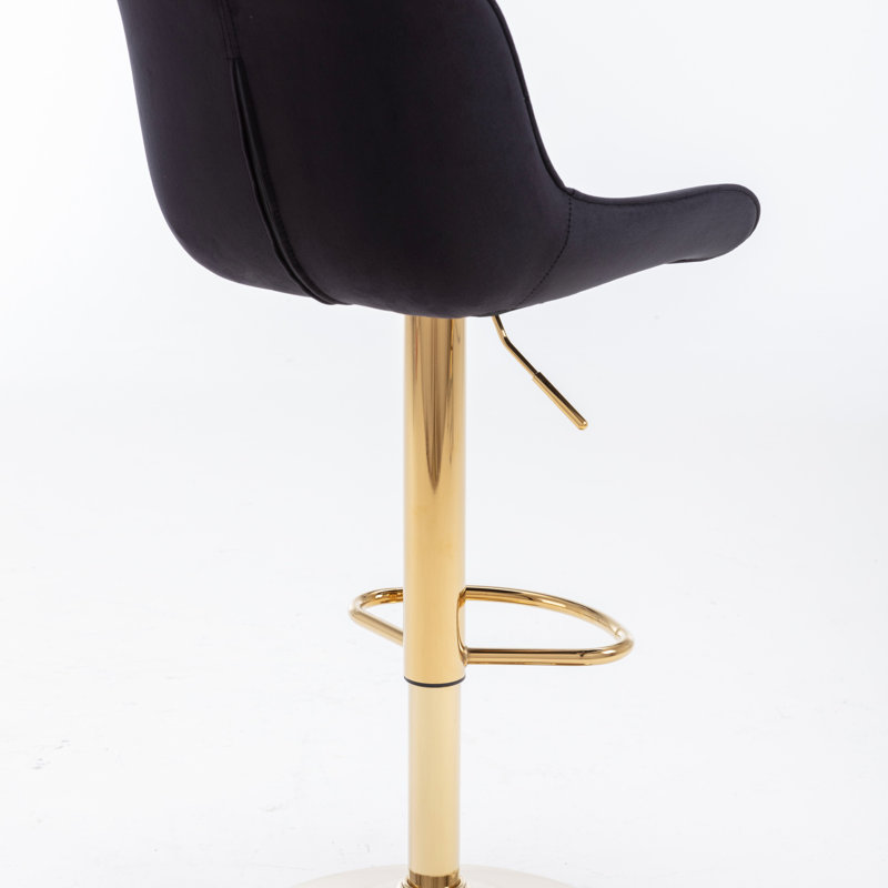 Tabouret de bar chromé à hauteur réglable avec repose-pieds chromé et base pivotante, ensemble de 2, Doré, Noir