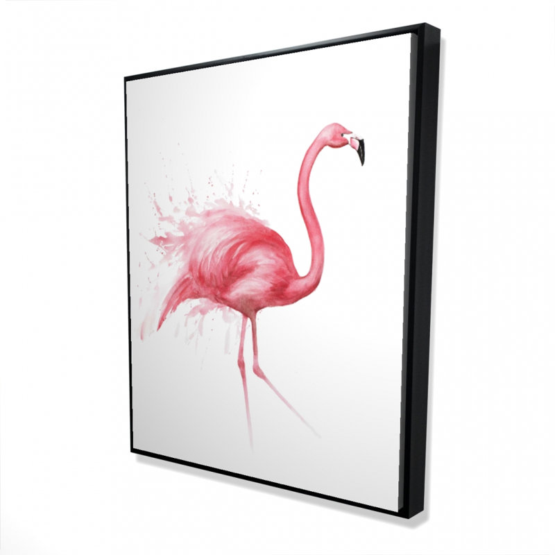 Rose flamant rose, aquarelle encadrée