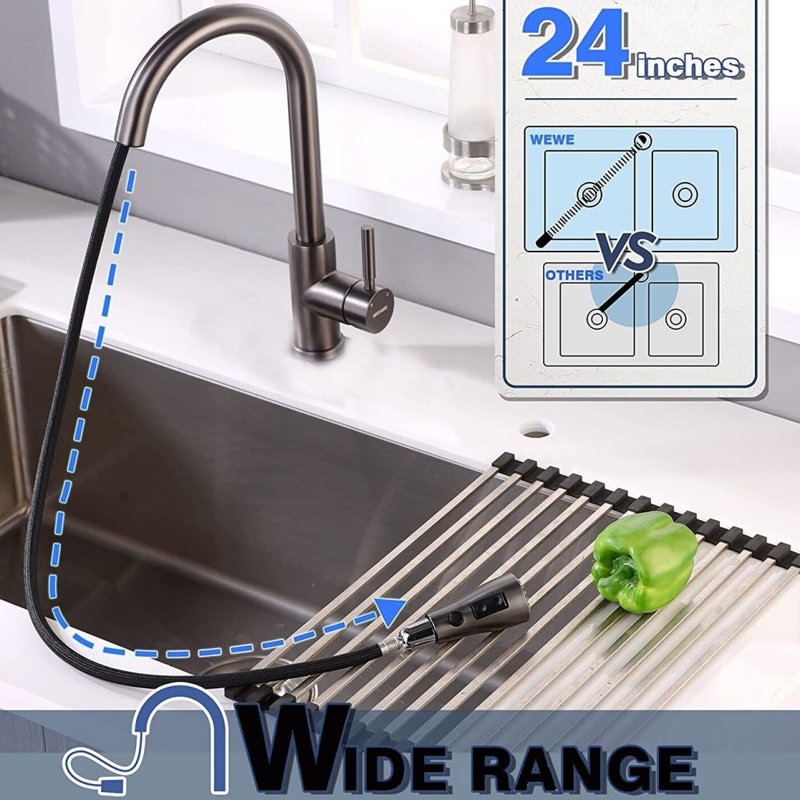 Robinet de cuisine rétractable à poignée simple avec accessoires