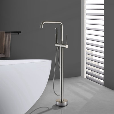 Robinet de baignoire autoportant à poignée simple avec douche à main