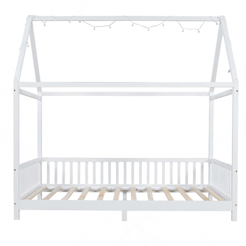 Lit en bois avec garde-corps et DEL pour enfants Structure en bois de pin robuste