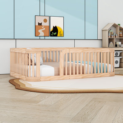 Full Size Wood Bed Frame With Guardrail