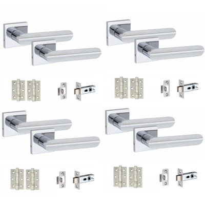  4 Pairs Modern Lima Design Premium Door Handles on Square Rose
