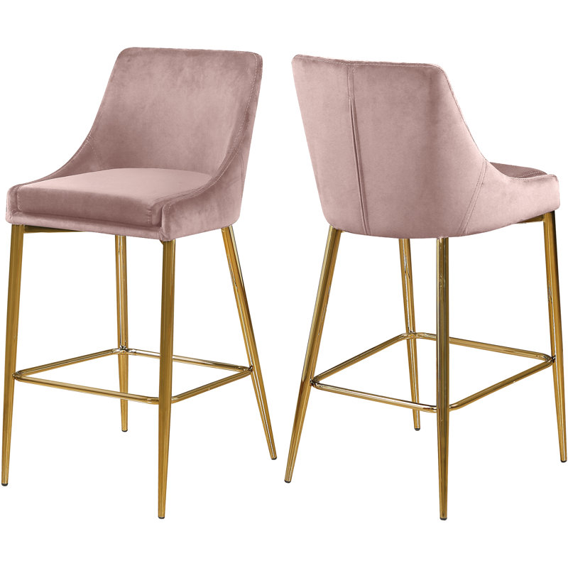 Karina 27.5" Bar Stool, Gold, Pink Velvet
