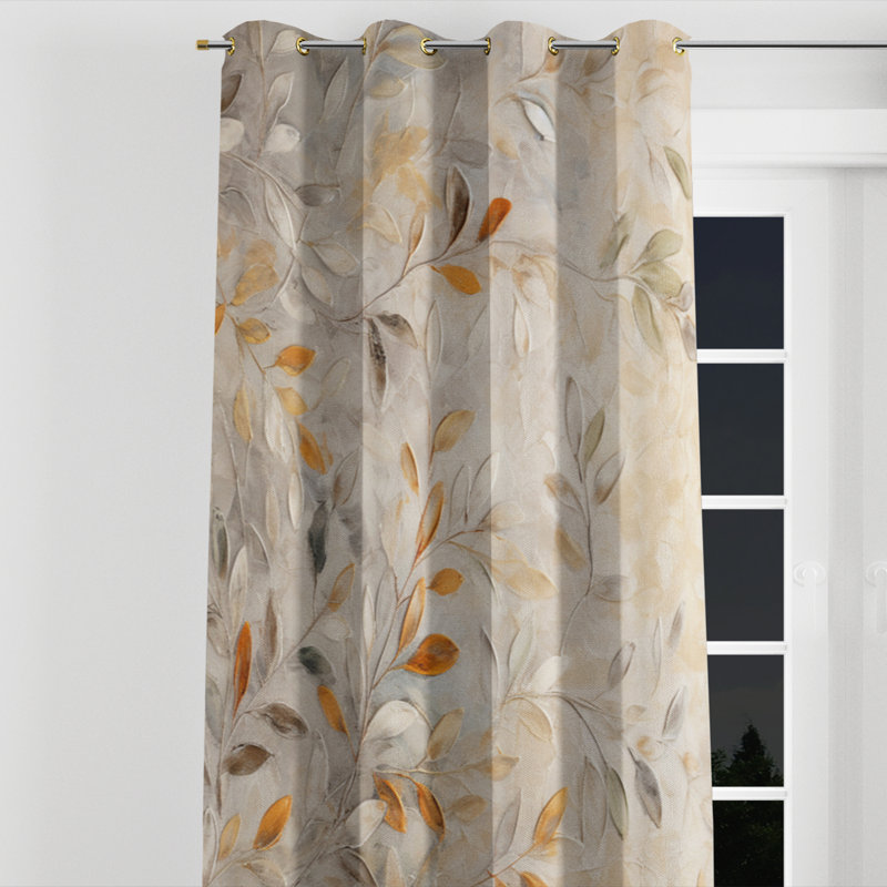 Anaruth - Rideau à œillets Abstract Botanicals - Velours obscurcissant - 1 panneau, L 52 po x L 63 po, Œillets dorés