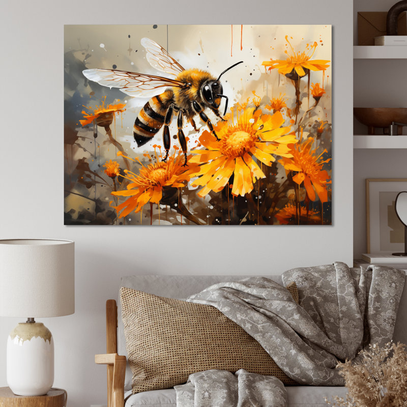 «Animal Sunflower Bee Vibrant II», reproduction sur toile, Toile tendue, H 30 po x l 40 po x P 1,5 po