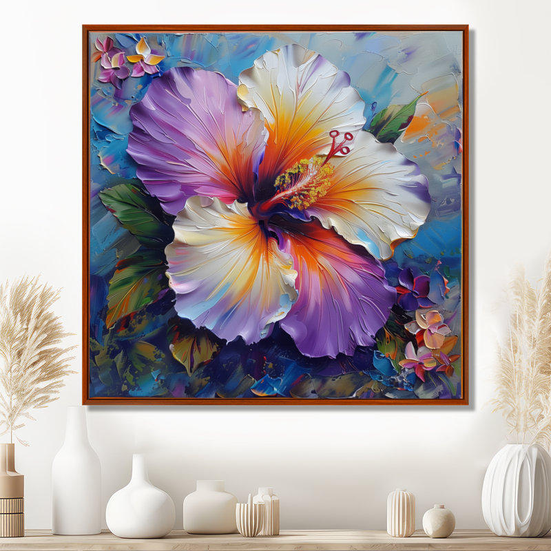 Hibiscus mauve - Hibiscus, Toile avec cadre flottant brun, H 36 po x l 36 po x P 1,5 po