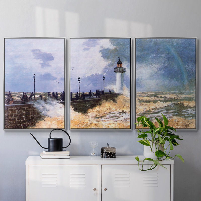 La jetée au Havre, 1868 - 3 pièces, reproduction sur toile, H 40 po x l 78 po x P 2 po, Argent
