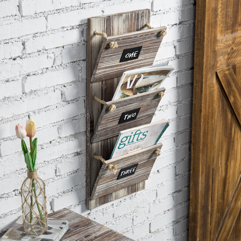 Wall 3-Slot Mounted Wood Organiser with Mail Storage, Brown