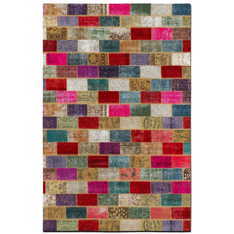 Patchwork Multicolor Woven Base Machine Washable Rug, Rectangle 3'3" x 4'11" Rug Pad Included