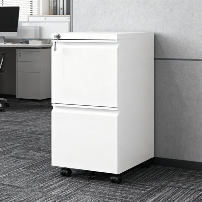 2-Drawer Mobile File Cabinet with Lock, Fully Assembled Rolling Storage for Legal/Letter/A4 Files, Compact Office Organizer by Inbox Zero