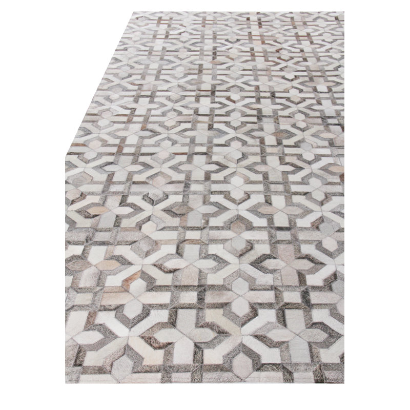Natural Hide Cowhide Geometric Area Rug, Rectangle 8' x 10'
