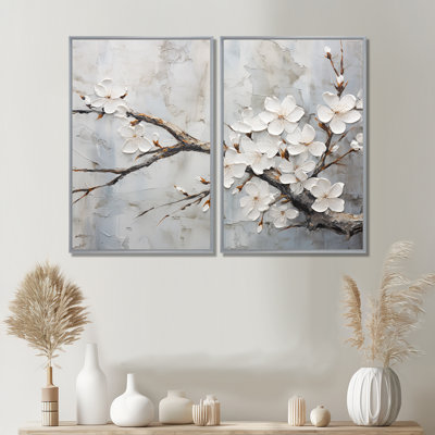Minimalism White And Grey Cherry Blossom - Large Cherry Blossom Wall Art