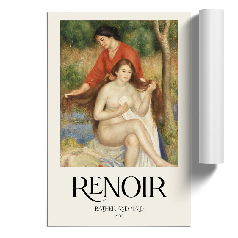 Bather And Maid by Pierre-Auguste Renoir - No Frame Painting, 59cm H x 42cm W x 0.1cm D