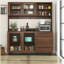 Grande armoire murale de 63 po de largeur, armoire de rangement autoportante avec 4 portes, 4 tiroirs et support à micro-ondes, couleur noyer