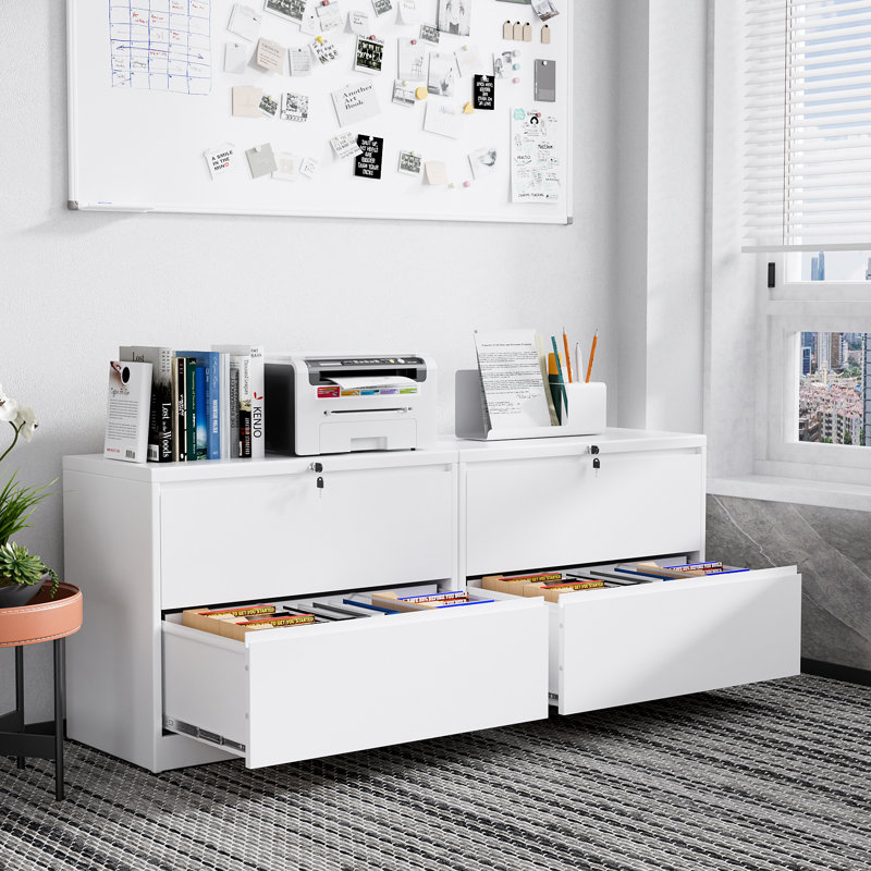 Ahanu 35.4'' Wide 2 -Drawer Steel File Cabinet, White