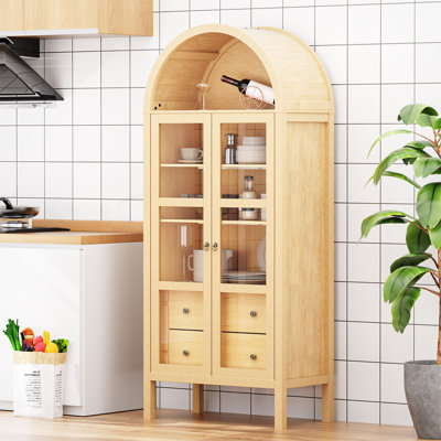 Camerion 72" Tall Modern Arched Cabinet with Glass Doors and  Auto Sensor Light