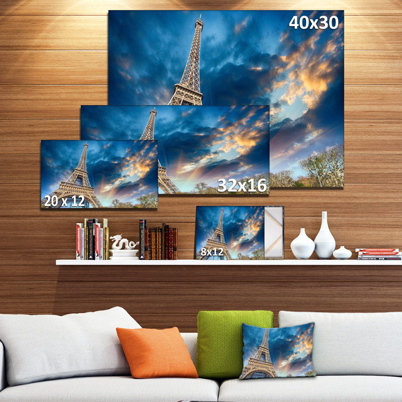 Paris Eiffel Tower Fiery Sky Cityscape Canvas Print, 32" x 16"
