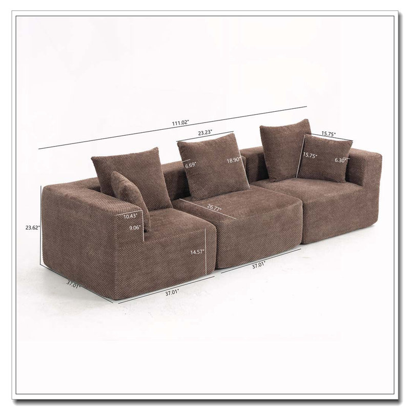 Canapé modulaire modulaire, Brun, 3, H 23,62 po x l 111,02 po x P 37,01 po