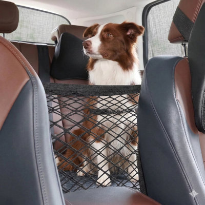Mesh SUV Pet Barrier Net with Metal Hooks and Stretchable Mesh, Includes Car Divider and Storage Bag, Straightforward Installation, Enables Safe Driving with Children and Pets, 13.98 x 15.55 Inches