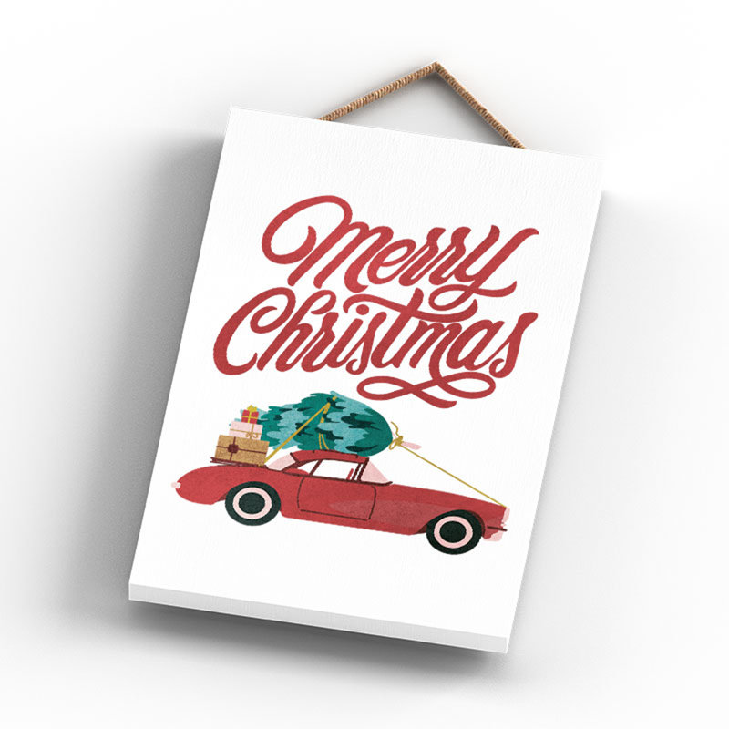 Xmas Merry Christmas Car Wooden Plaque, 18.5cm H x 12cm W x 0.9cm D