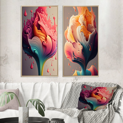 " Multicolor Liquid Ink Tulip Flowers I " 2 - Pieces