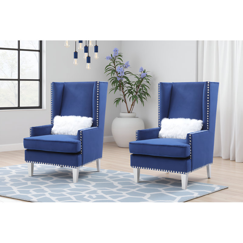 Ensemble de 2 chaises en velours Zurich, Tissu bleu