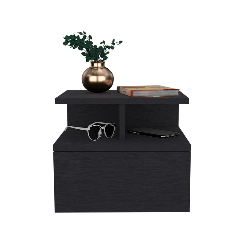 Floating Nightstand, One Drawer, Black