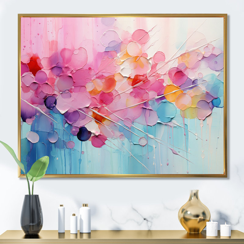 «Gazley» rose, patchwork de pastel bleu sur toile, Reproduction avec cadre flottant, H 30 po x l 40 po, Gold