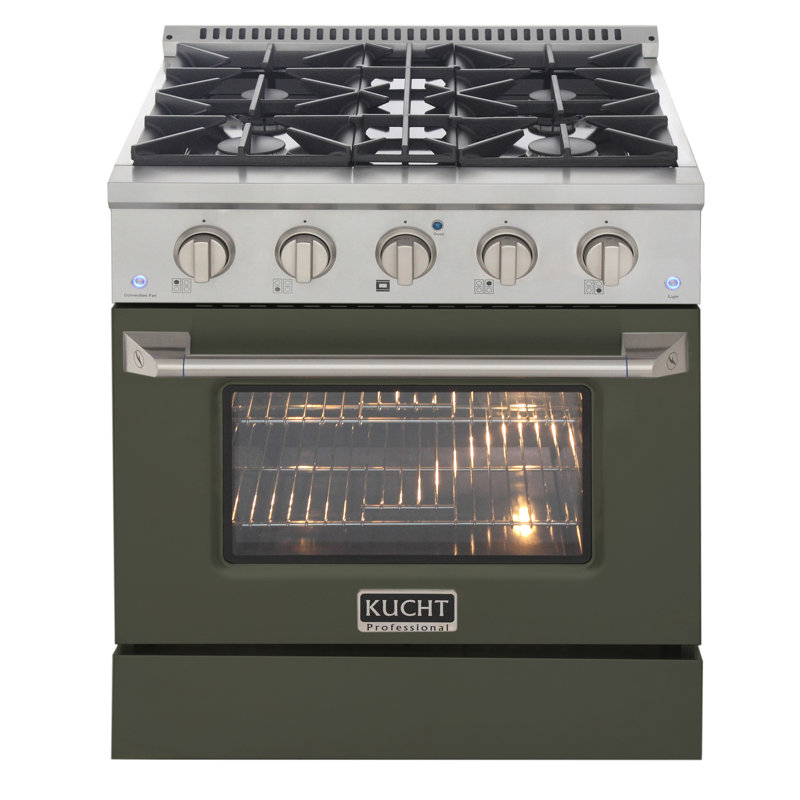 KUCHT Professional 30 po 4,2 pieds cubes Cuisinière au gaz naturel avec brûleurs scellés et four à convection en acier inoxydable avec porte vert olive
