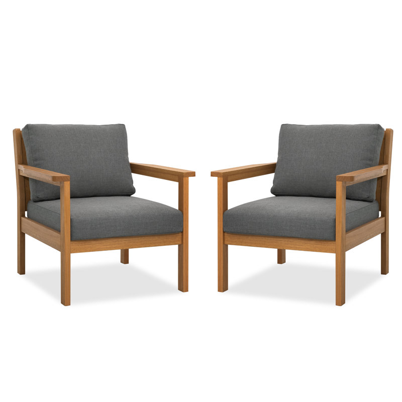 Lanie Eucalyptus Outdoor Lounge Chair with Cushions (Set of 2) , Gray
