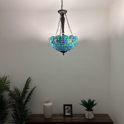Tiffany  Chandeliers Pendant Lights Blue Green Stained Glass Crystal Beans LED Bulbs Included 16"W*16"D*60"H