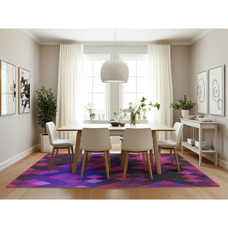 Tapis rose/noir tissé à la machine, Rectangle 7 pi x 10 pi