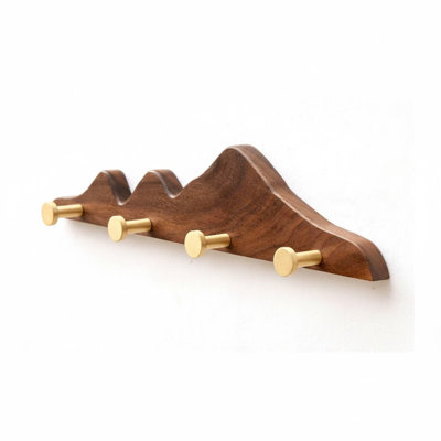 16” Gold Brass Wooden Wall Coat Rack (4 Hooks) - Heavy Duty Decorative Entryway Rail