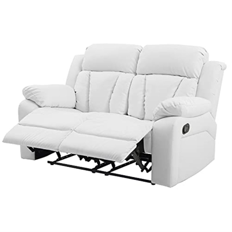 Springfield Faux Leather Pillow Top Arm Reclining Sofa, White Faux Leather, 41'H x 62"W x 37"D