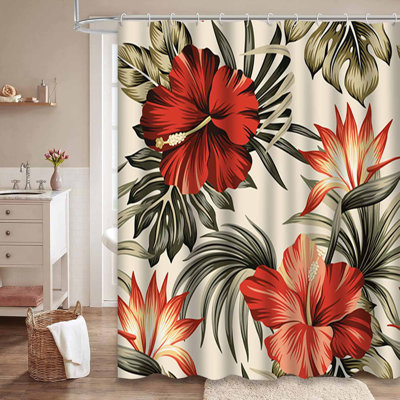 Rideau de douche imperméable Tropic Vintage Hibiscus and Palm avec 12 crochets