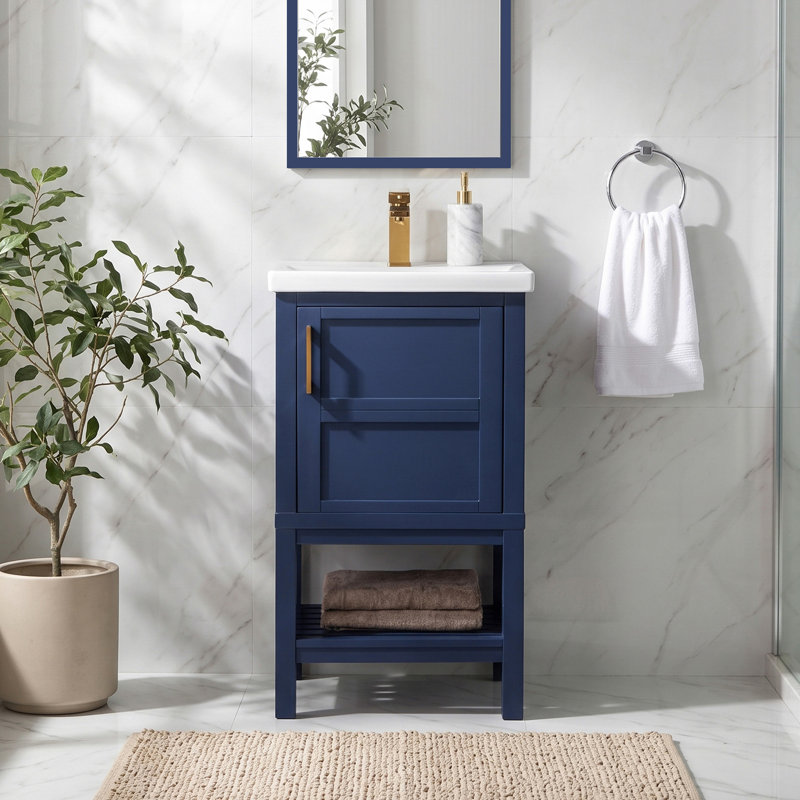 Ensemble de meuble-lavabo simple autoportant 20 po avec plateau en céramique Darion, Bleu, 20" W