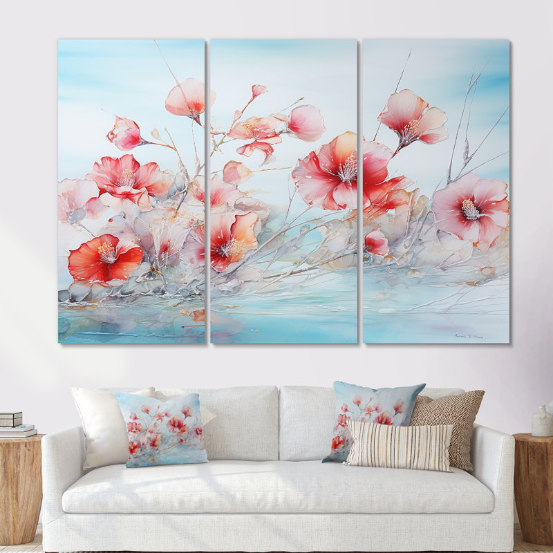 Hibiscus Bliss Flower Blooms - ensemble de reproduction d'art champ de fleurs, Toile tendue, H 40 po x l 60 po x P 1 po