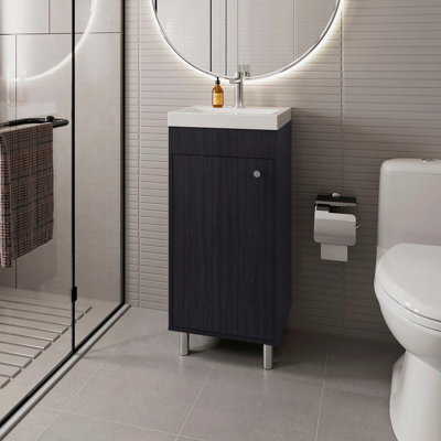Ensemble de meuble-lavabo de salle de bain, 1 porte, 2 tablettes de rangement, finition wengé