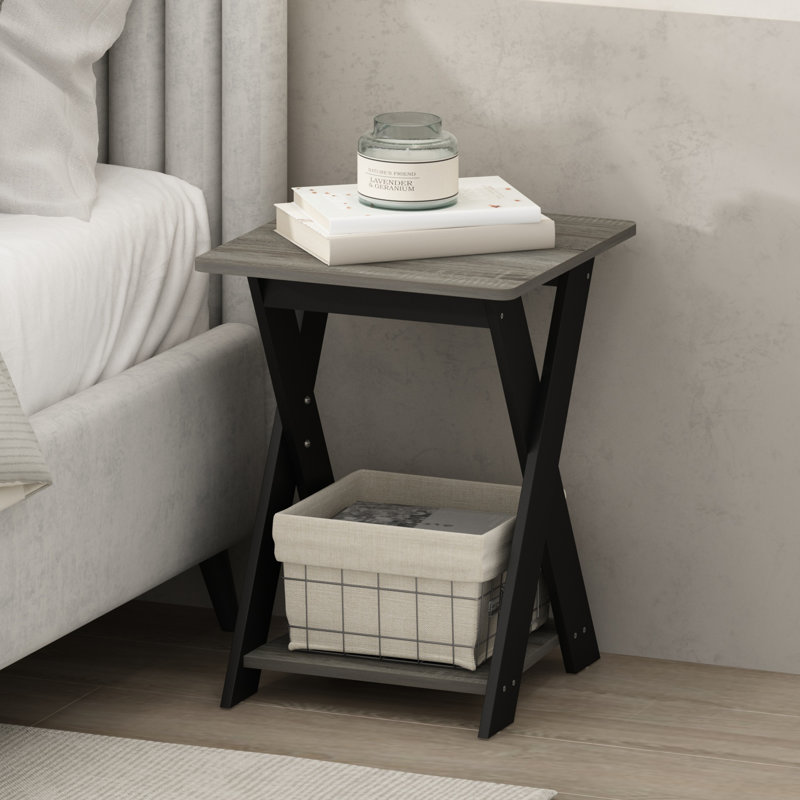 Table de chevet croisée Ebern Designs Duffield, Chêne français, Noir