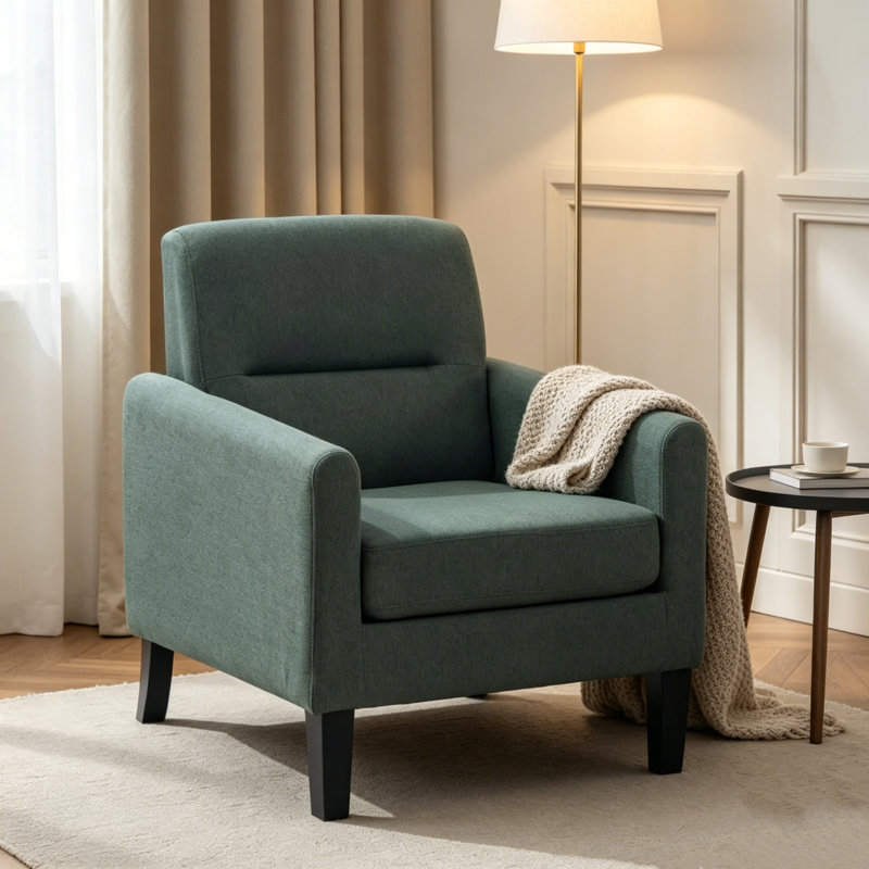 Chaise d'appoint rembourrée avec pieds en bois Meleri, Vert