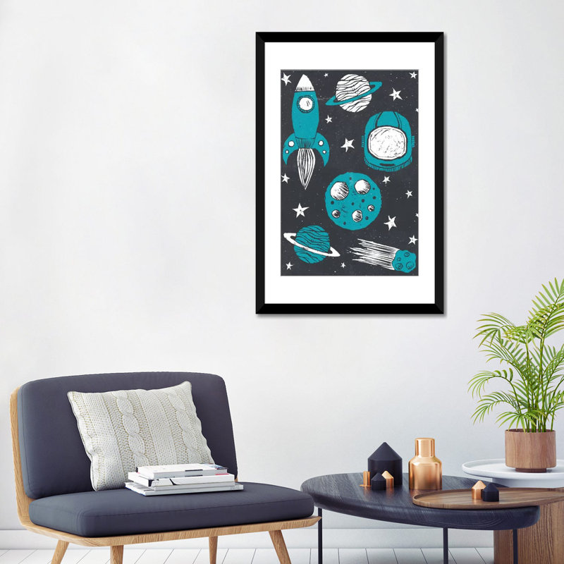 « space age », impression sur toile tendue, H 24 po x l 16 po x P 1 po, Papier d'art encadré noir, Blanc