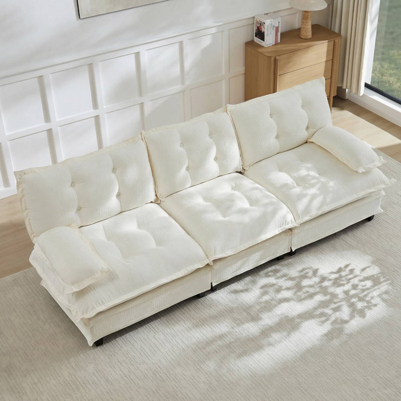 Canapé rembourré moelleux en chenille Cloud, H 35,4 po x l 107,8 po x P 33,8 po, Beige
