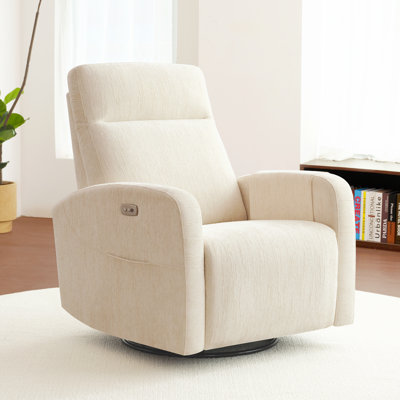 Fauteuil inclinable, oscillant et oscillant de 32,7 po de largeur, en chenille, avec accoudoirs de rangement, ports USB et Type-C intégrés