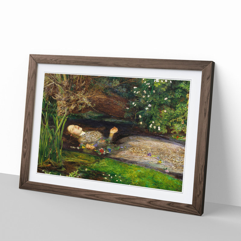 Ophelia by John Everett Millais - Picture Frame Painting, 36cm H x 48cm W x 2cm D, Walnut Framed