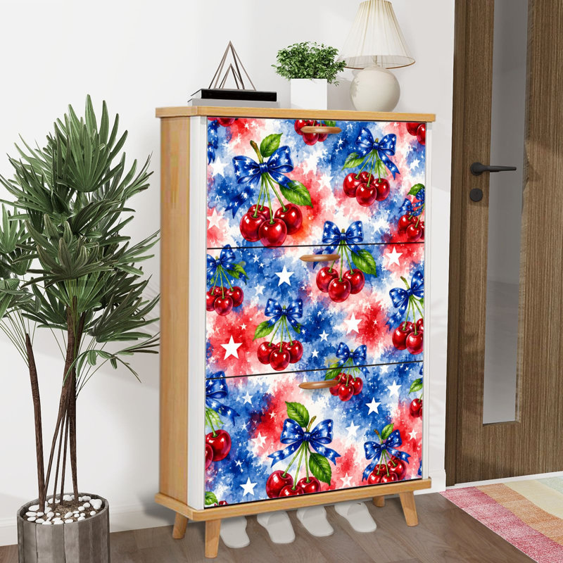 Armoire de rangement pour chaussures avec 3 tiroirs rabattables pour étagère à chaussures rouge cerise patriotique