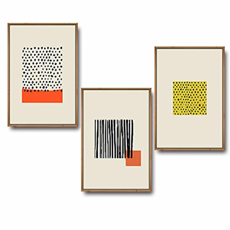 Geometric Abstract Black and Yellow Framed Canvas Art Set