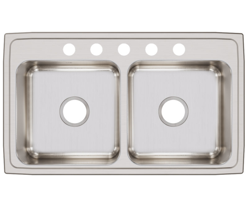 Lustertone 33" L x 19.5" W Double Basin Drop-In Kitchen Sink, 5 hole